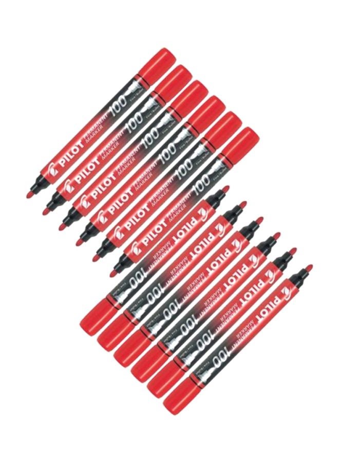 بايلوت طقم أقلام تحديد دائمة مكون من 12 قطعة أحمر