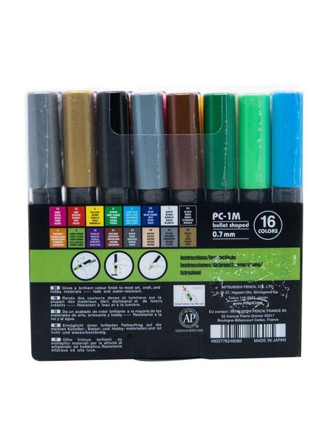 16-Piece Bullet Shaped Paint Marker Set 0.7mm Multicolour - v1615998207/N34387835A_4