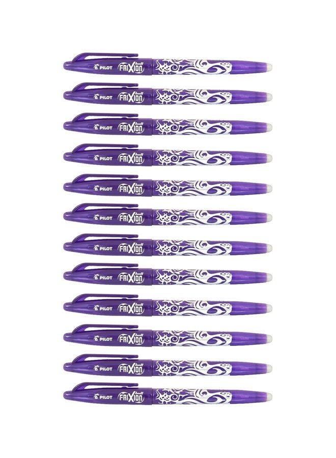 بايلوت طقم أقلام حبر فريكشن سائلة كروية الرأس من 12 قطعة أرجواني - Image 1