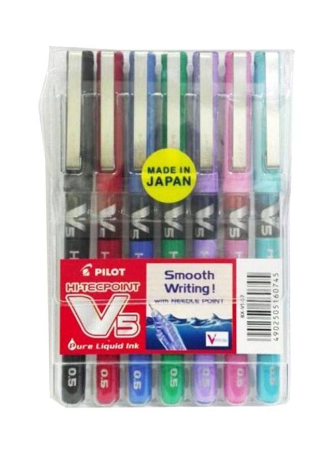 بايلوت طقم أقلام حبر جاف كروية الرأس من هاي تيكبوينت V5 من 7 قطع متعدد الألوان