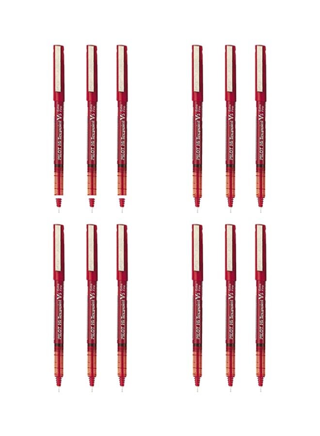 بايلوت طقم أقلام الحبر السائل هاي تيك بوينت برأس كروي من 12 قطعة أحمر - Image 1