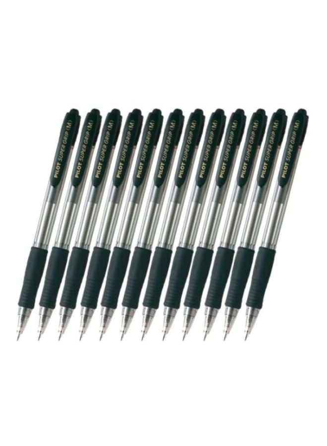 بايلوت مجموعة قلم حبر جاف كروي الرأس سوبر جريب من 12 قطعة أسود/شفاف