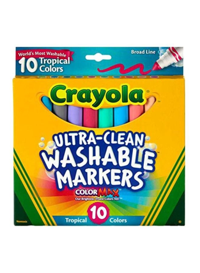 كرايولا عبوة أقلام ماركر مكونة من 10 قطع بألوان استوائية أصفر/أحمر/أزرق - Image 2