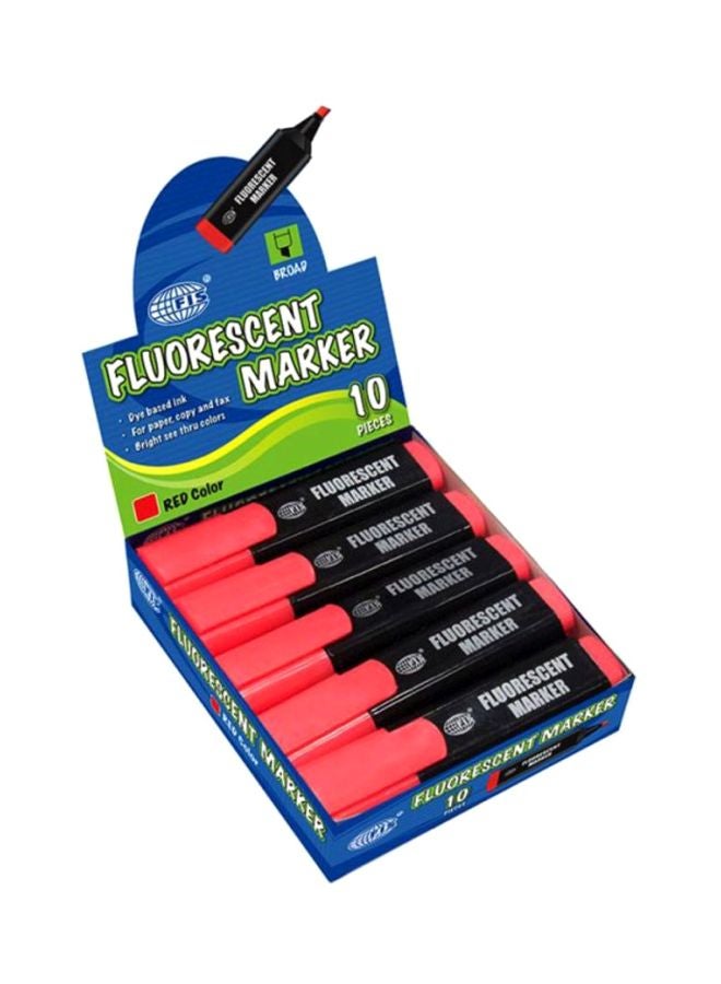 إف اي أس  طقم مكون من 10 أقلام ماركر بألوان فلوريسانت أحمر - Image 1