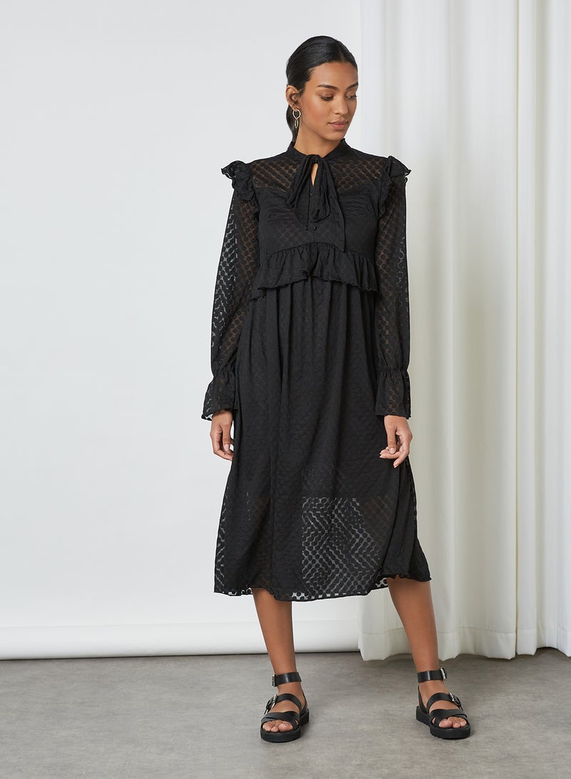 SIVVI for HANIYA Textured Ruffled Trim Dress Black - Image 1