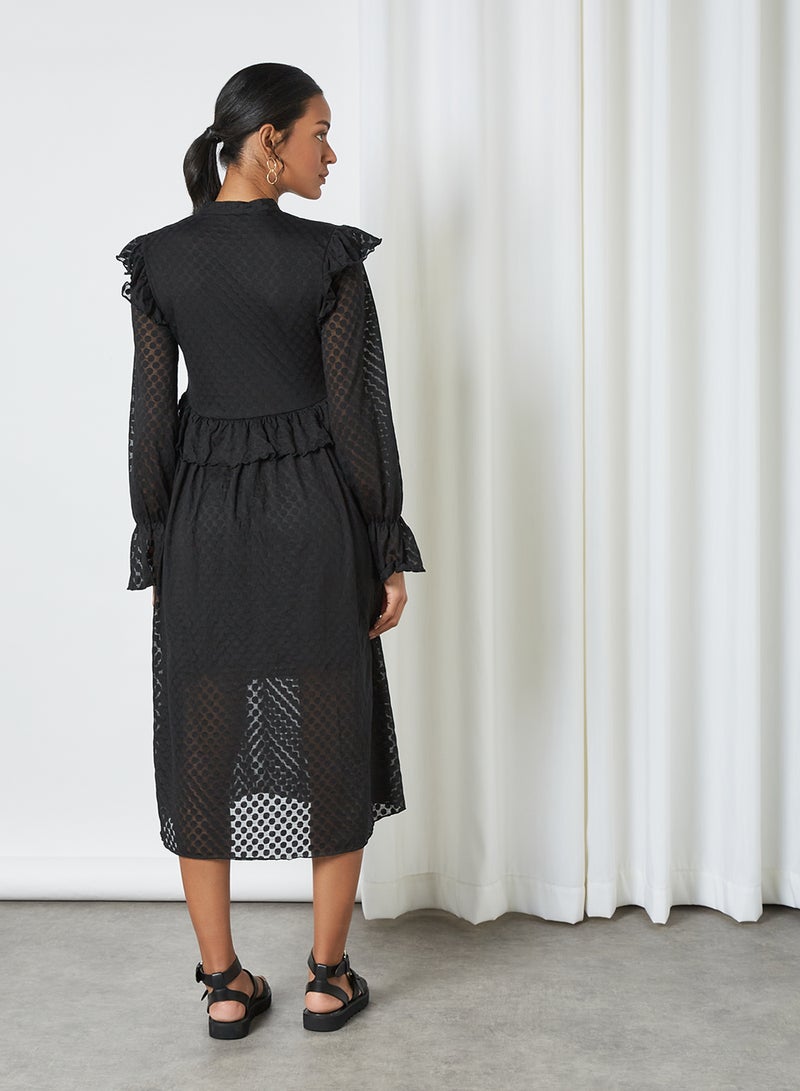 SIVVI for HANIYA Textured Ruffled Trim Dress Black - Image 2