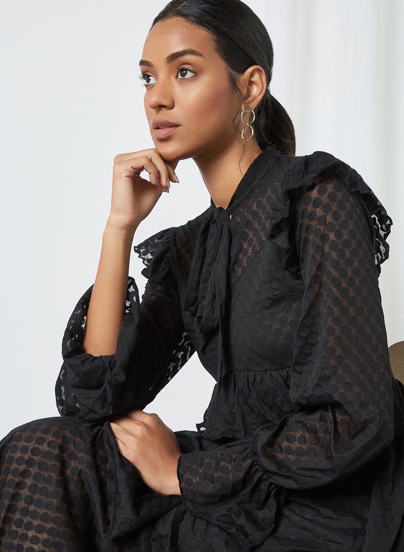 SIVVI for HANIYA Textured Ruffled Trim Dress Black - Image 4