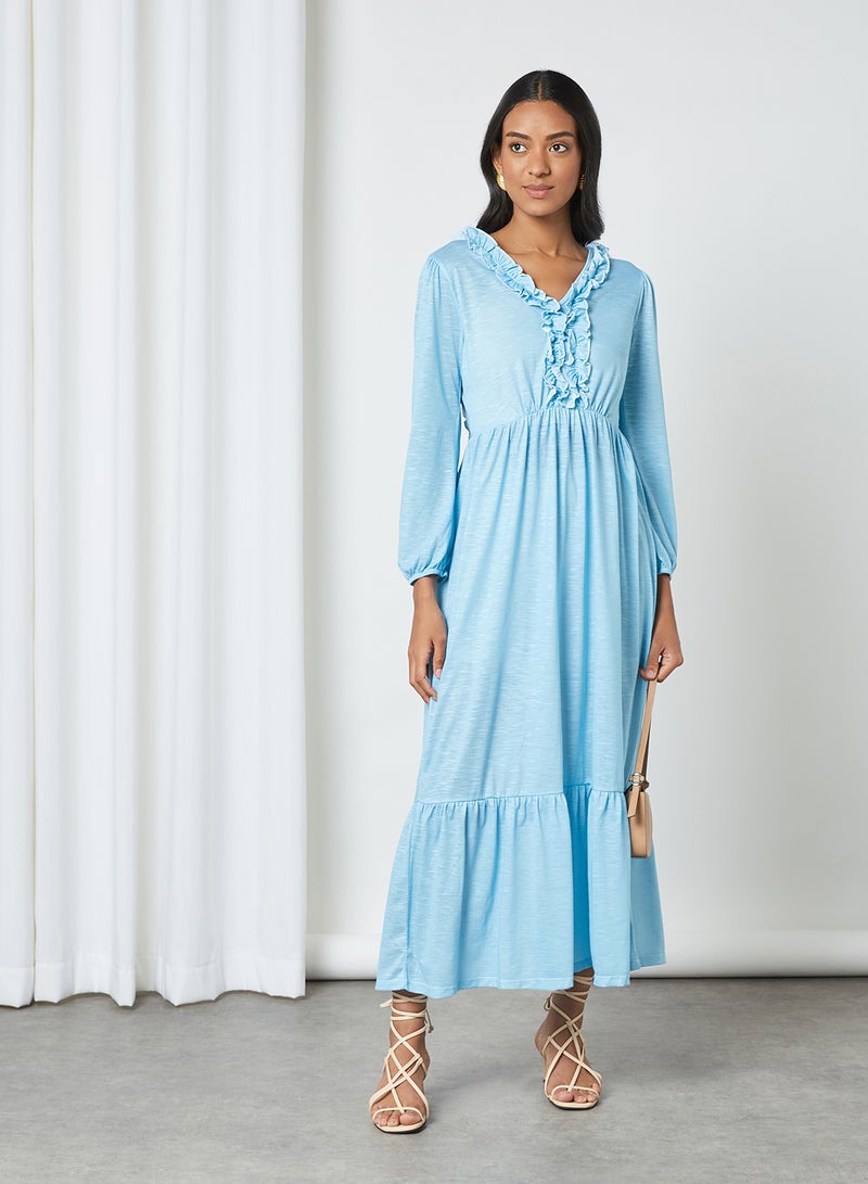 SIVVI for HANIYA - Ruffled Neckline Dress Blue - Image 1