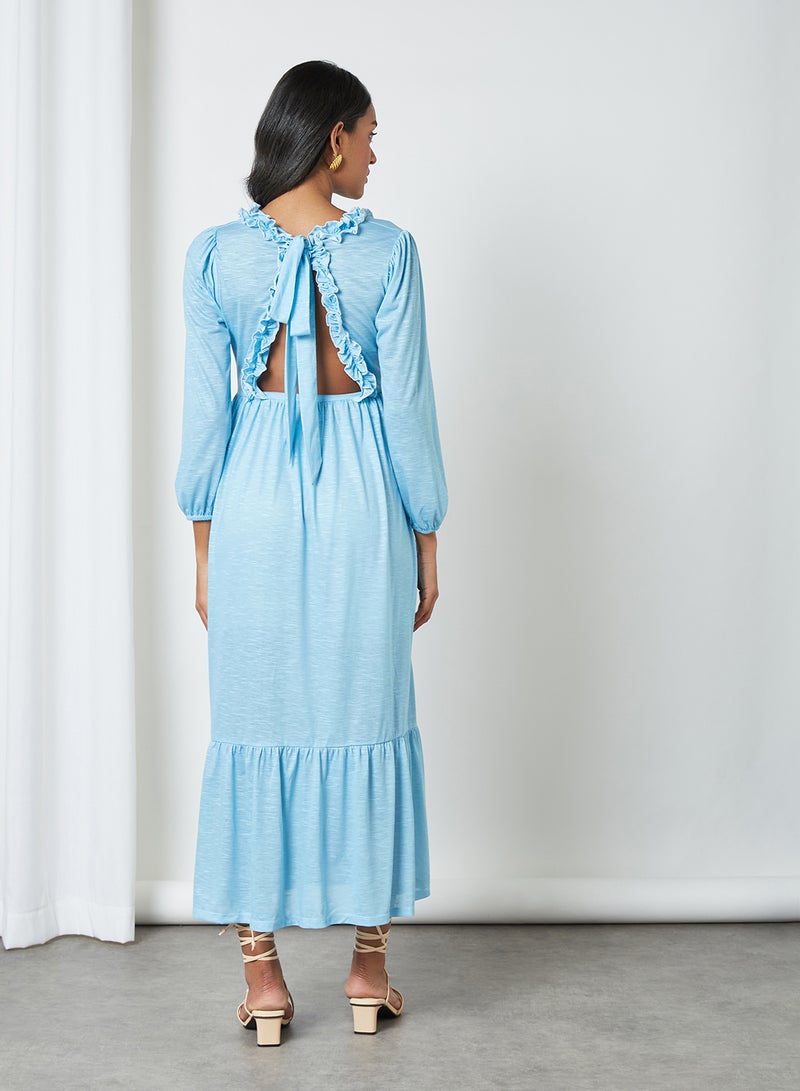 SIVVI for HANIYA - Ruffled Neckline Dress Blue - Image 1