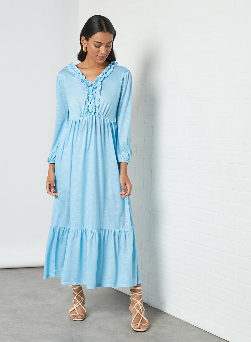 SIVVI for HANIYA - Ruffled Neckline Dress Blue - Image 1