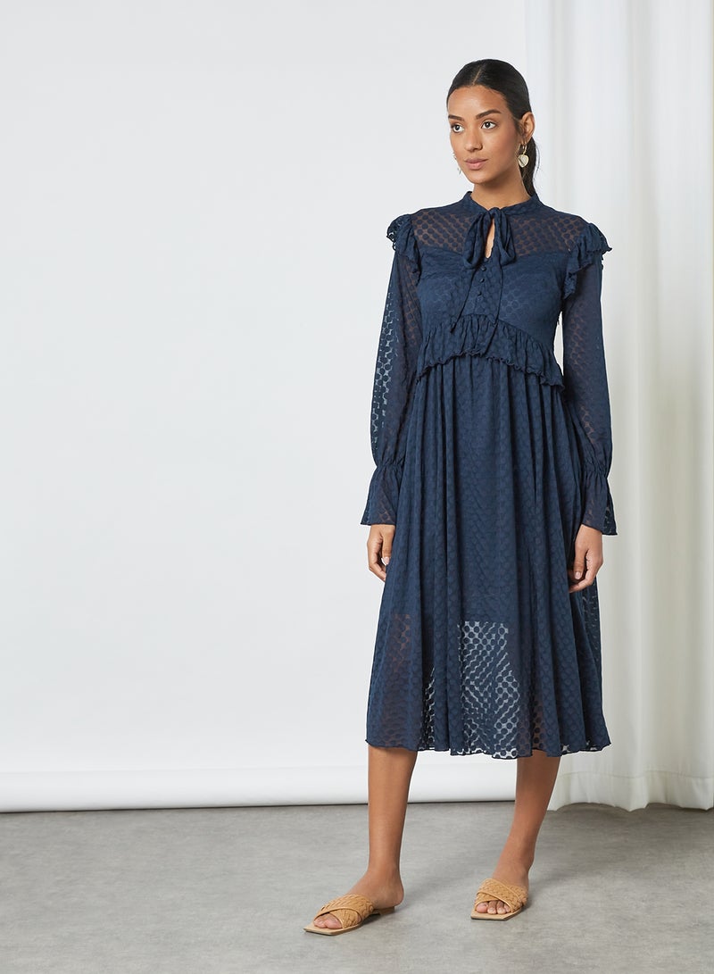 SIVVI for HANIYA Frill Midi Dress Navy - Image 1