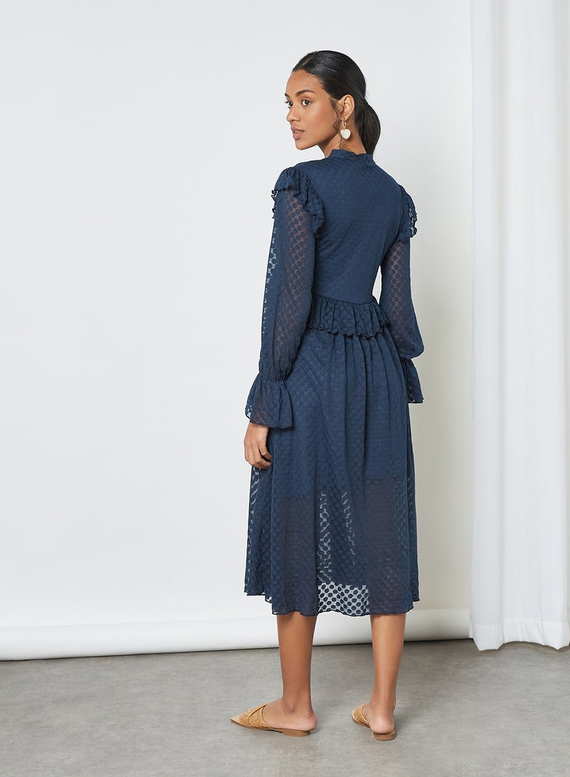 SIVVI for HANIYA Frill Midi Dress Navy - Image 2
