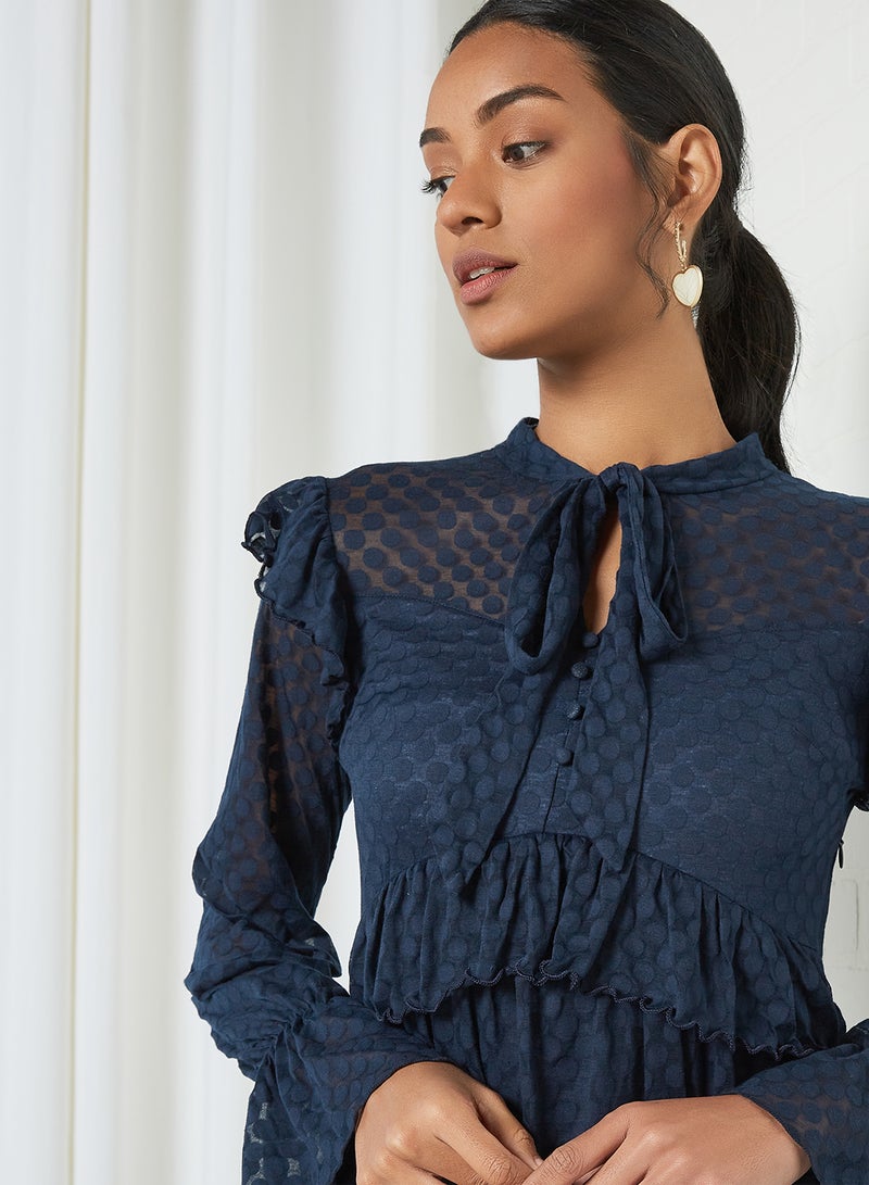 SIVVI for HANIYA Frill Midi Dress Navy - Image 4