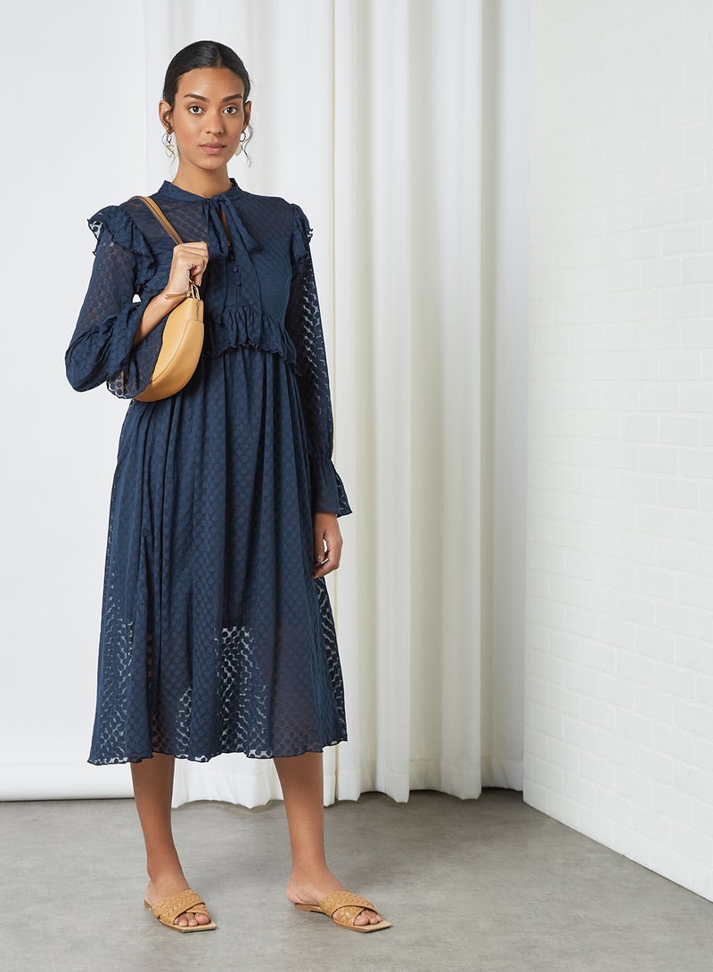 SIVVI for HANIYA Frill Midi Dress Navy - Image 3