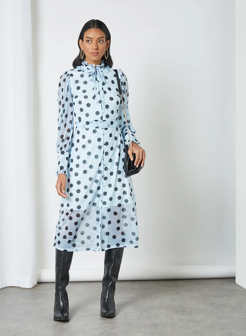 SIVVI for HANIYA Polka Dot Print Dress Blue