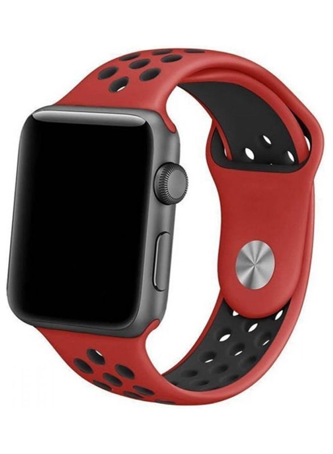 HuHa Replacement Strap Watchband For Apple Watch Series 7 45mm / 6 / SE / 5 / 4 44mm / 3 / 2 / 1 42mm Red/Black - Image 2