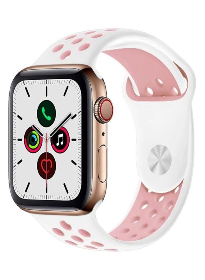 HuHa - Replacement Strap Watchband For Apple Watch Series 7 45mm / 6 / SE / 5 / 4 44mm / 3 / 2 / 1 42mm White/Light Pink - Image 1