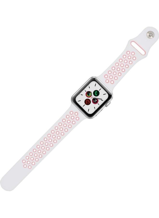 HuHa - Replacement Strap Watchband For Apple Watch Series 7 45mm / 6 / SE / 5 / 4 44mm / 3 / 2 / 1 42mm White/Light Pink - Image 1