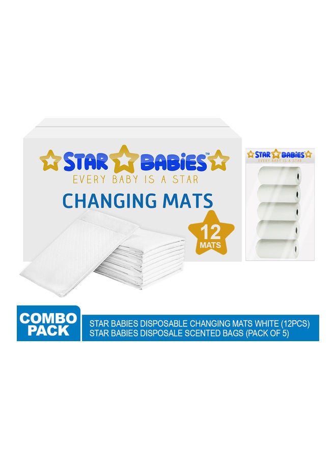 STAR BABiES Pack Of 12 Disposable Changing Mats With 5-Piece Scented Bags  - Image 1
