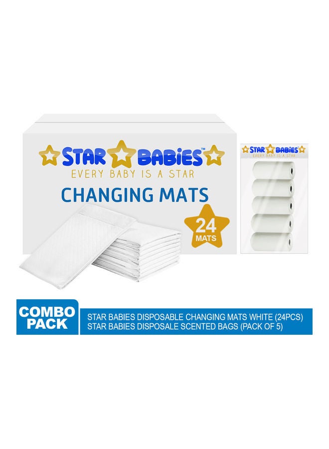 STAR BABiES Pack Of 24 Disposable Changing Mats With 5-Piece Scented Bags  - Image 1