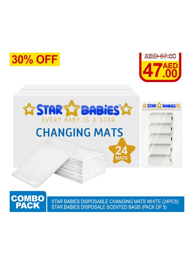 STAR BABiES Pack Of 24 Disposable Changing Mats With 5-Piece Scented Bags  - Image 2
