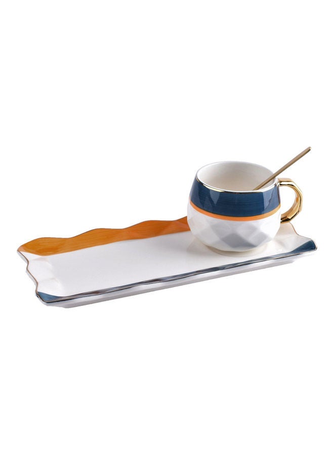 3-Piece Ceramic Cup & Saucer Set With Spoon Multicolour 26x12x11cm - Image 1