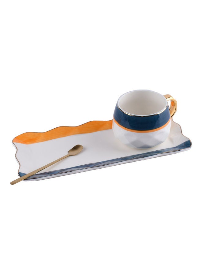 3-Piece Ceramic Cup & Saucer Set With Spoon Multicolour 26x12x11cm - Image 2