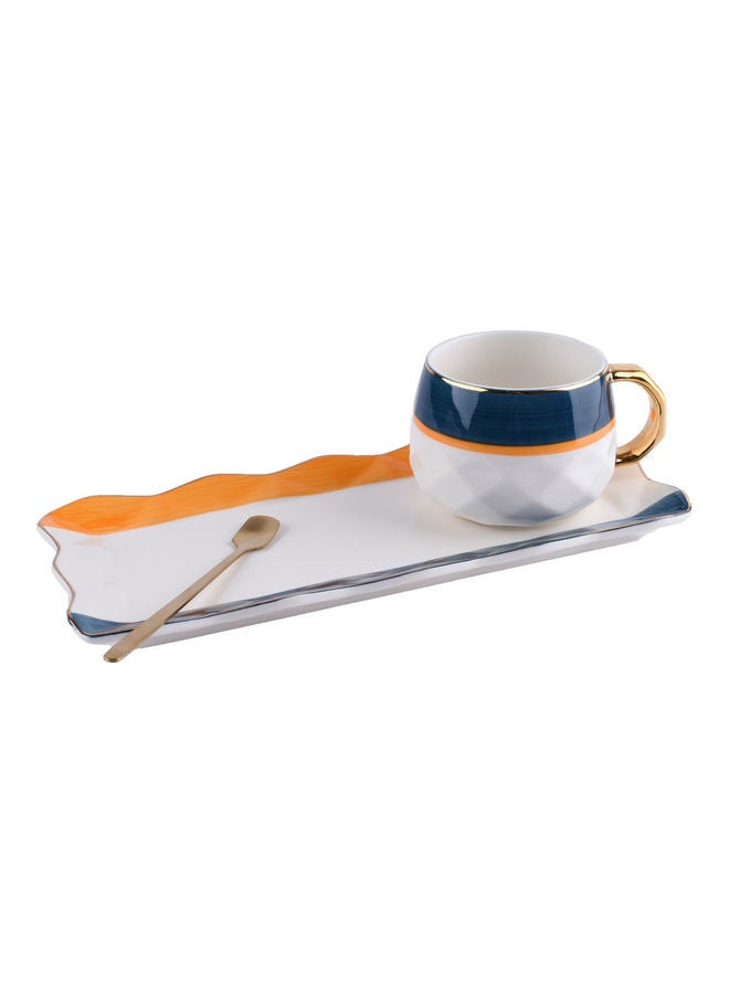 3-Piece Ceramic Cup & Saucer Set With Spoon Multicolour 26x12x11cm - Image 4