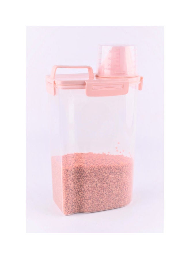 Cereal Storage Plastic Container With Pour Spout And Measuring Cup Clear/Pink 31x18x12cm - Image 2