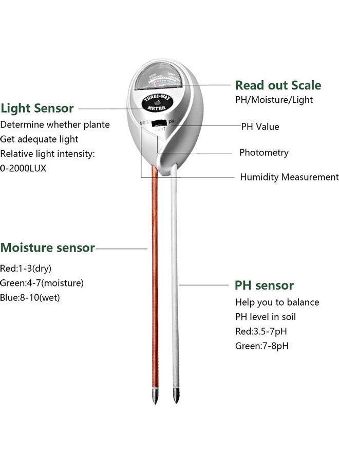 Generic 3-In-1 Digital Soil PH Meter Silver/Black/Brown  - Image 3