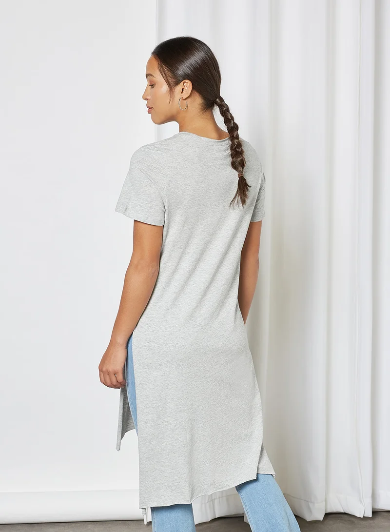 BRAVE SOUL Dual Slit Longline T-Shirt Pale Grey Marl