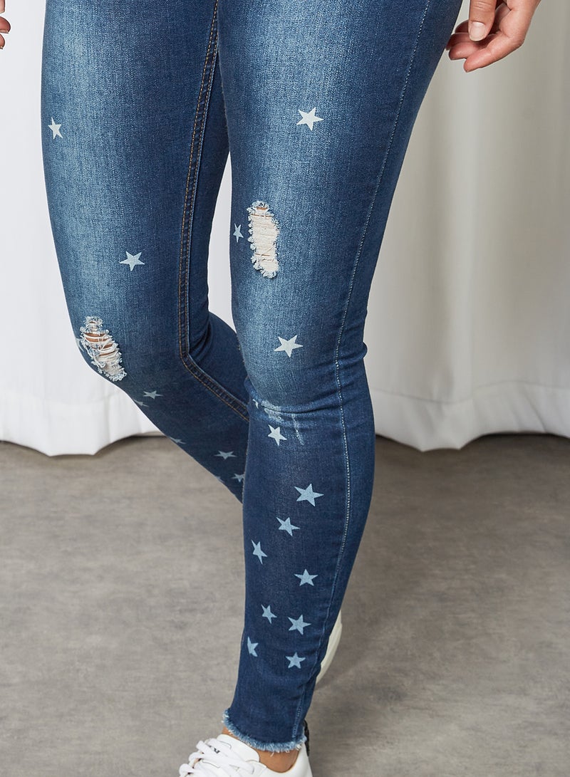 BRAVE SOUL - Ripped Skinny Jeans Dark Blue Denim - Image 1