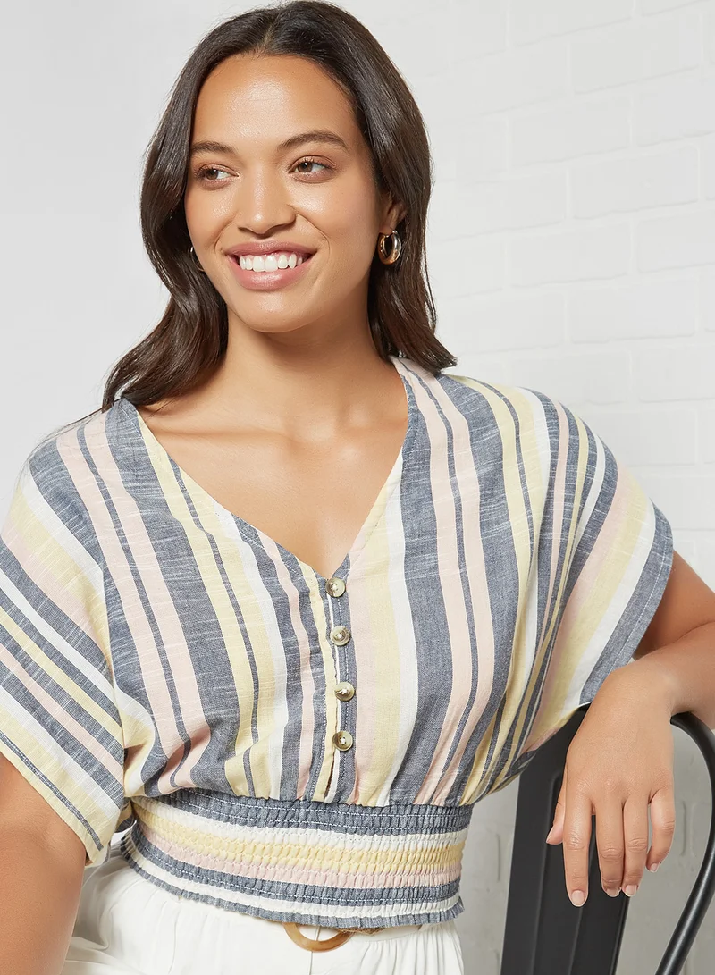 BRAVE SOUL Striped Cropped Top Pink / Lemon