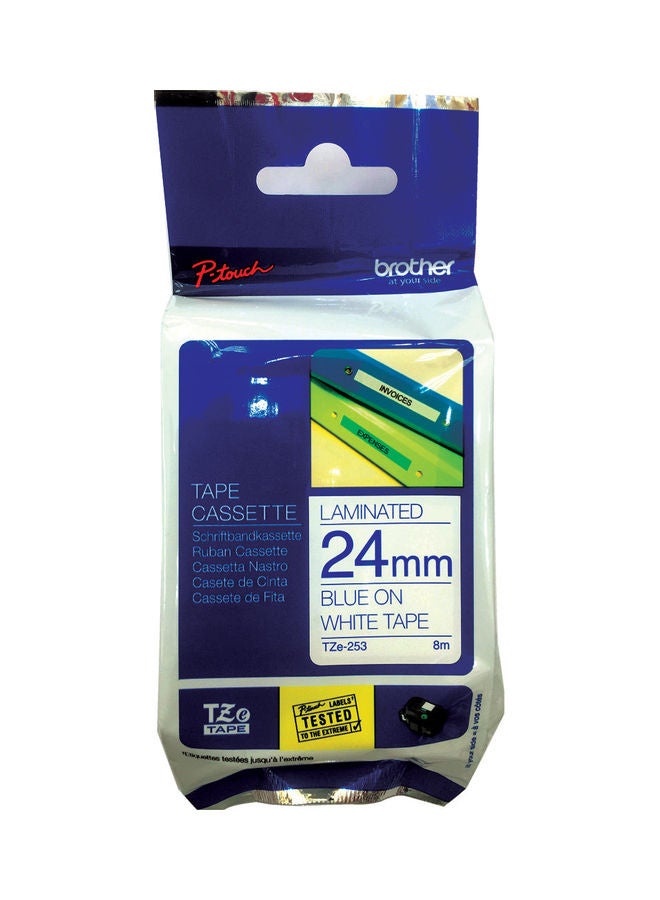 brother Tze-253 Label Tape Blue/White - Image 1