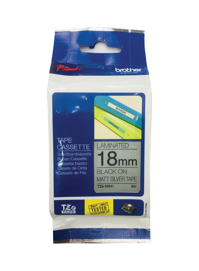 brother Tze-M941 P-Touch Labelling Tape Black/Matte Silver - Image 1