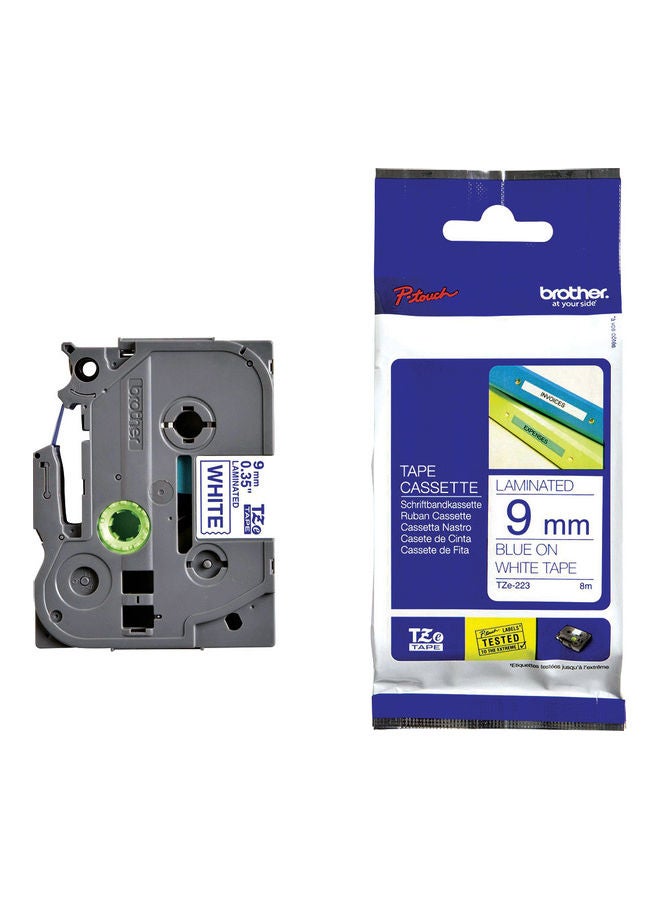 brother Tze-223 Label Tape Blue/White - Image 1