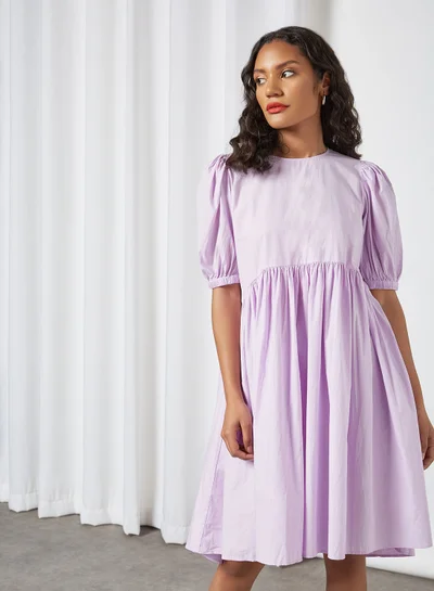 VERO MODA Pleated Crew Neck Dress Pastel Lilac