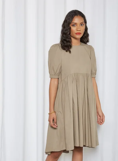 VERO MODA Pleated Crew Neck Dress Fallen Rock