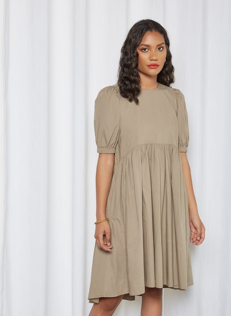 VERO MODA Pleated Crew Neck Dress Fallen Rock  - Image 1