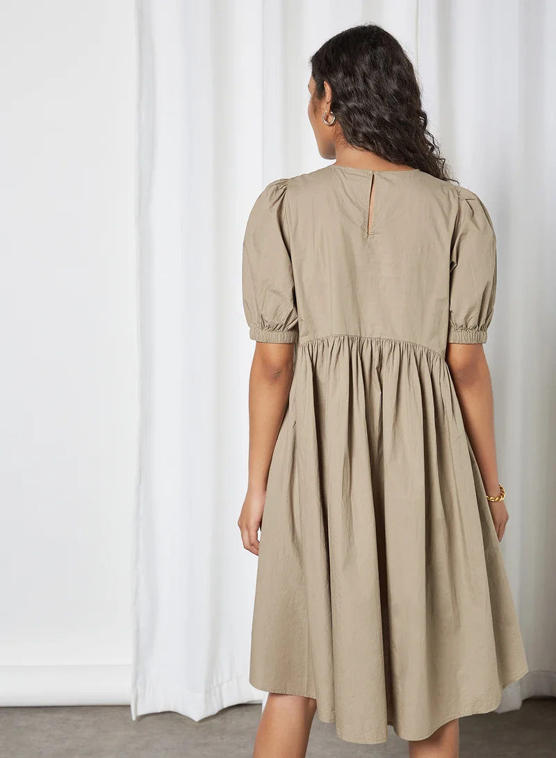VERO MODA Pleated Crew Neck Dress Fallen Rock
