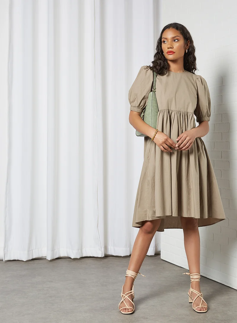 VERO MODA Pleated Crew Neck Dress Fallen Rock