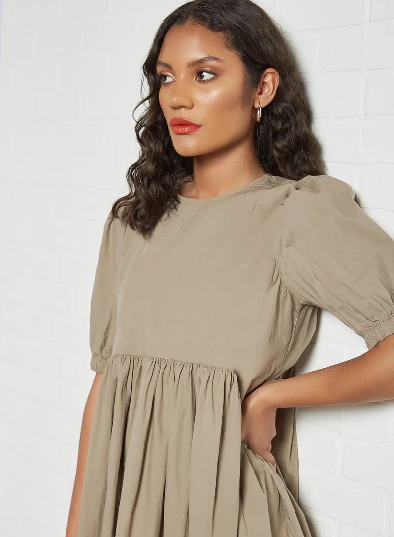 VERO MODA Pleated Crew Neck Dress Fallen Rock