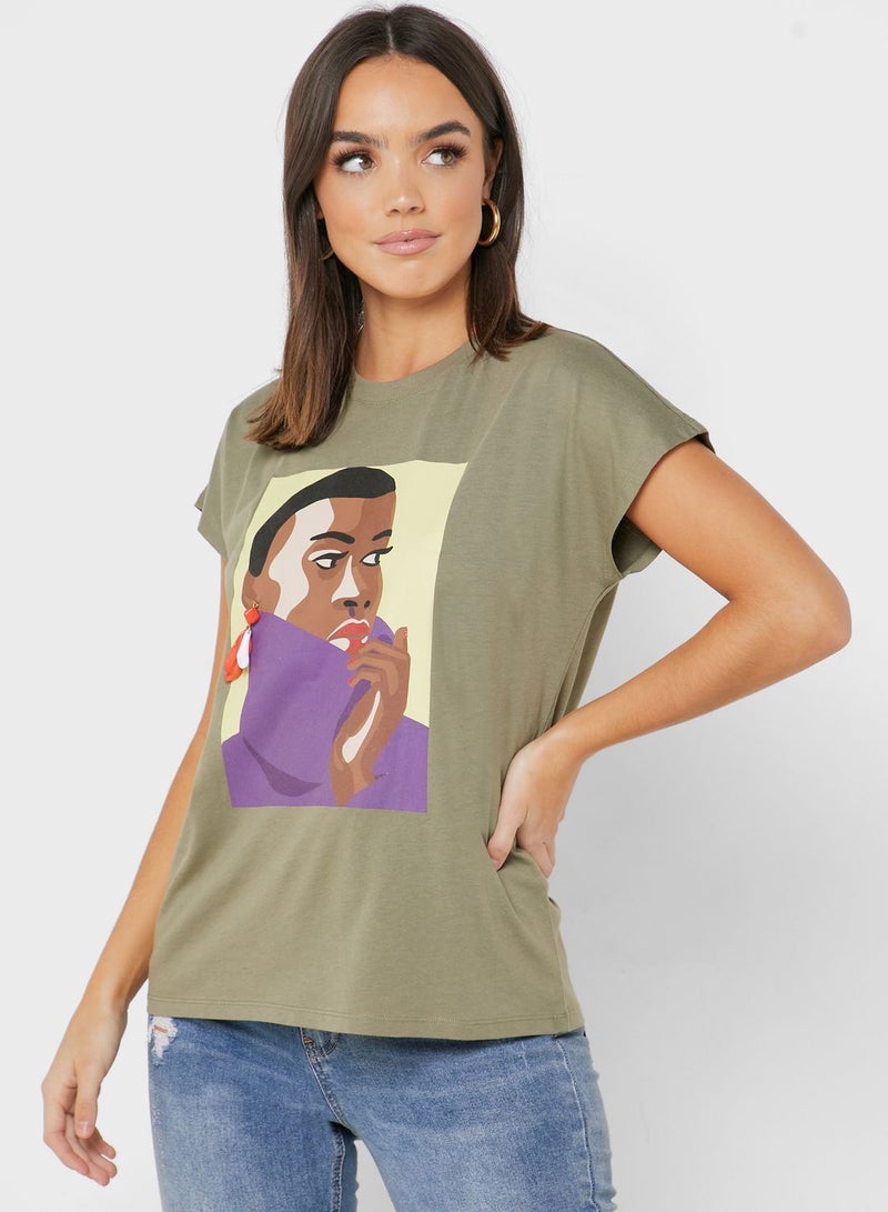 Reserved Stylish Round Neck T-Shirt Sage Green - Image 1