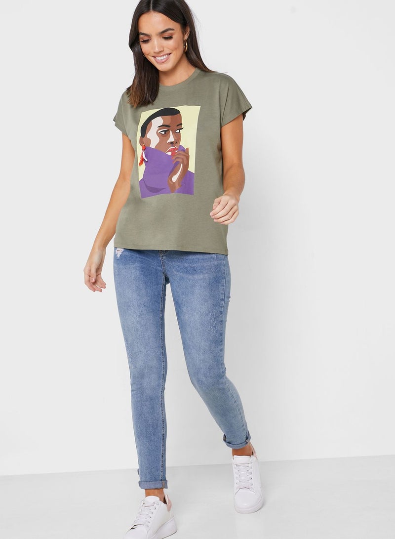 Reserved Stylish Round Neck T-Shirt Sage Green - Image 4