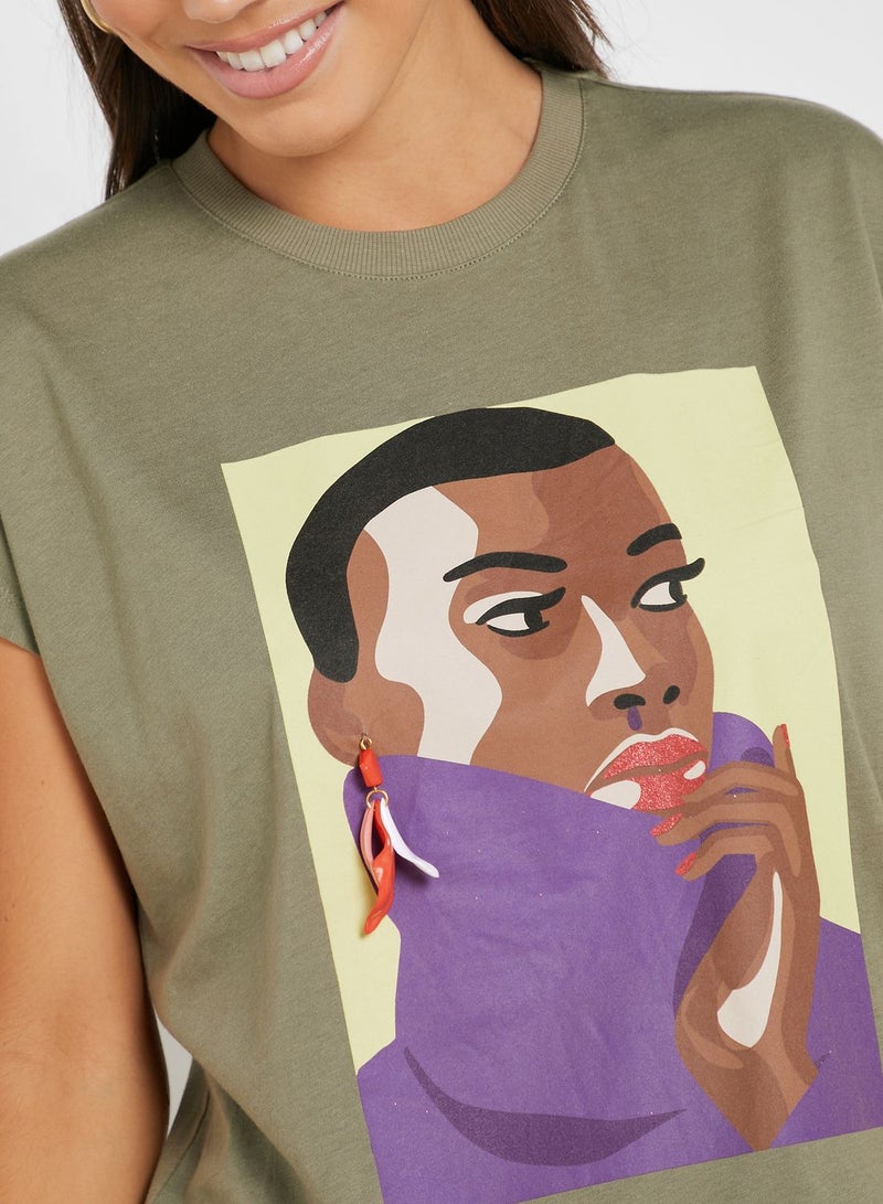 Reserved Stylish Round Neck T-Shirt Sage Green - Image 3