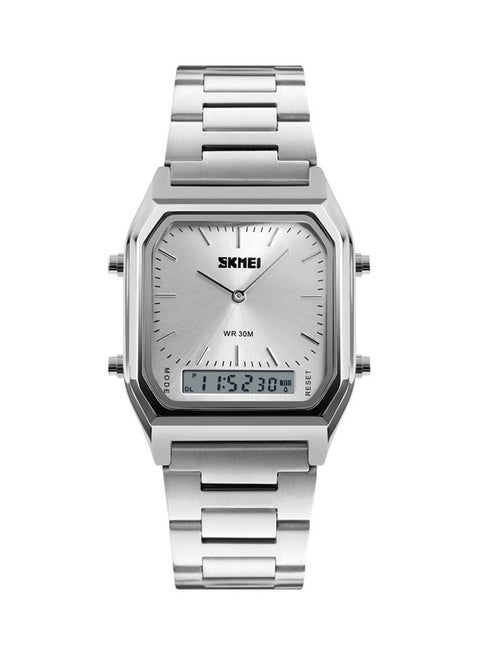 Men's Digital Electronic Wrist Watch Dual Time Mode Waterproof And Wristbands J-4761S - 43 mm - Silver