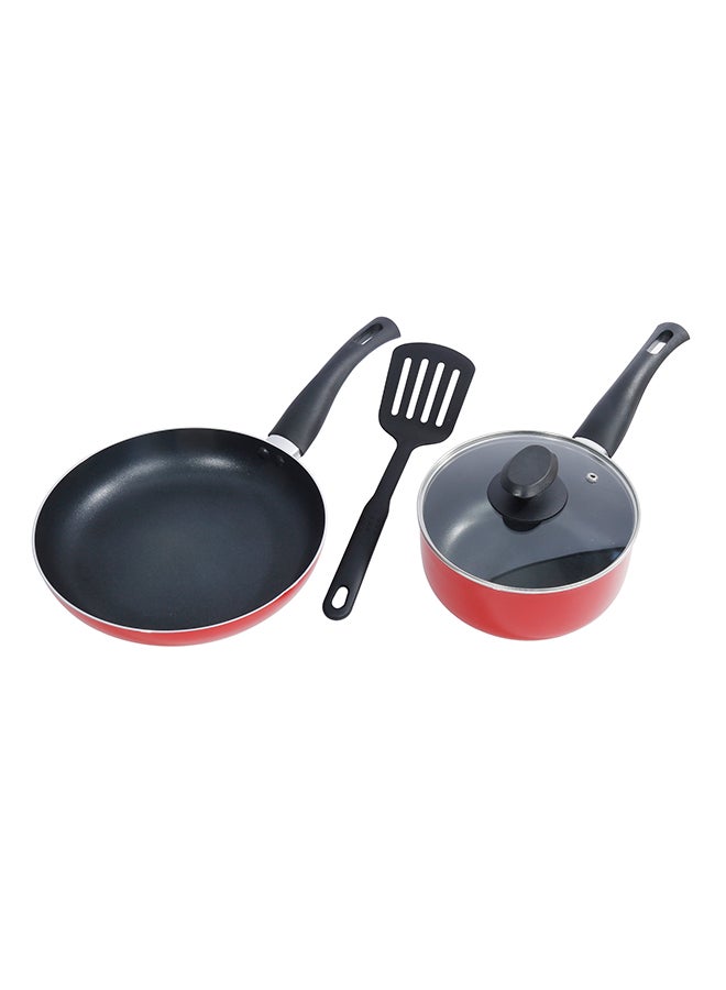 Homeway 8 Piece Non-Stick Cookware Set, 24Cm Casserole With Lid, 20Cm Casserole With Lid, 18Cm Sauce Pan With Lid, 24Cm Frying Pan, Nylon Turner - Hw3455 Red 1cm  - Image 3