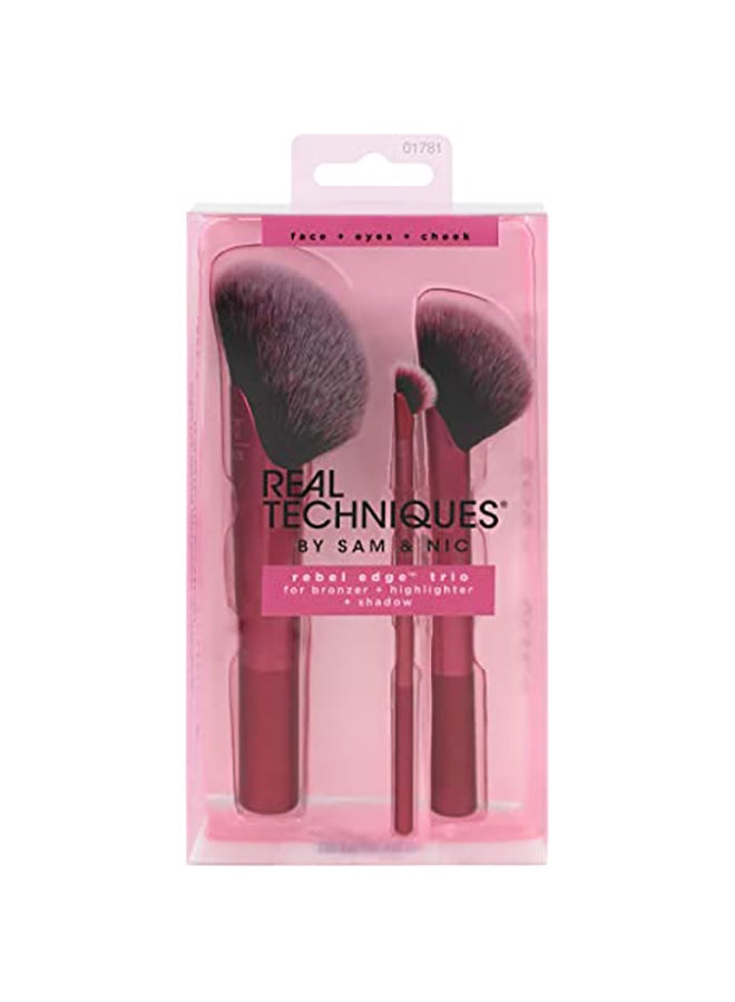 REAL TECHNIQUES 3-Piece Rebel Edge Trio Makeup Brush Set Pink/Black  - Image 2