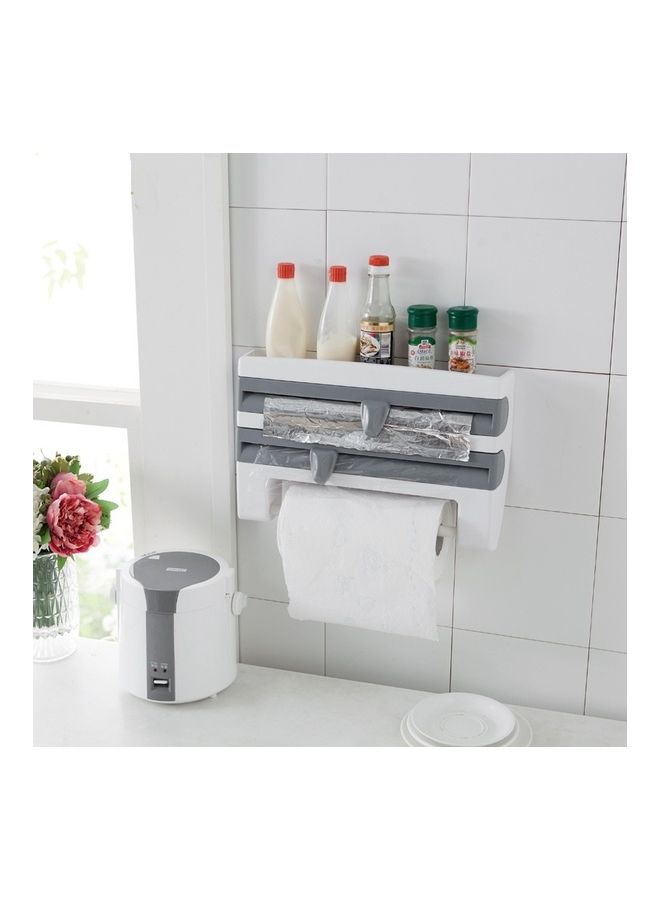 Olliwon - Kitchen Paper Roll Holder With Towel Rack White/Grey 10x39x24cm - Image 1