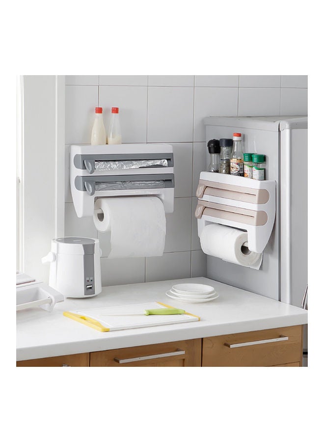 Olliwon - Kitchen Paper Roll Holder With Towel Rack White/Grey 10x39x24cm - Image 1
